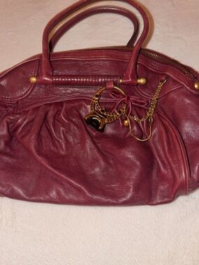 Vintage Juicy Couture Wine Red Leather Shoulder Bag with Gold Hardware